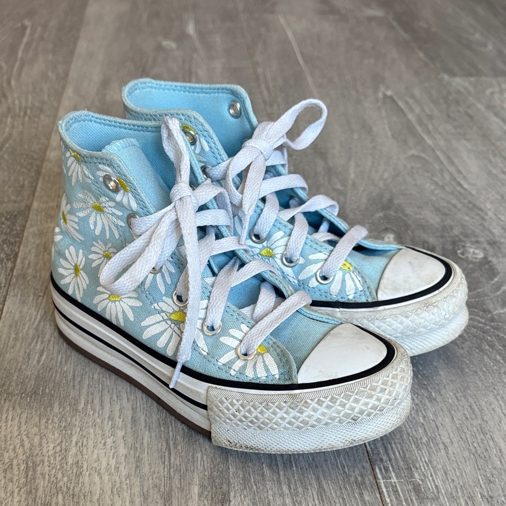 Light Blue Daisy Converse Shoes